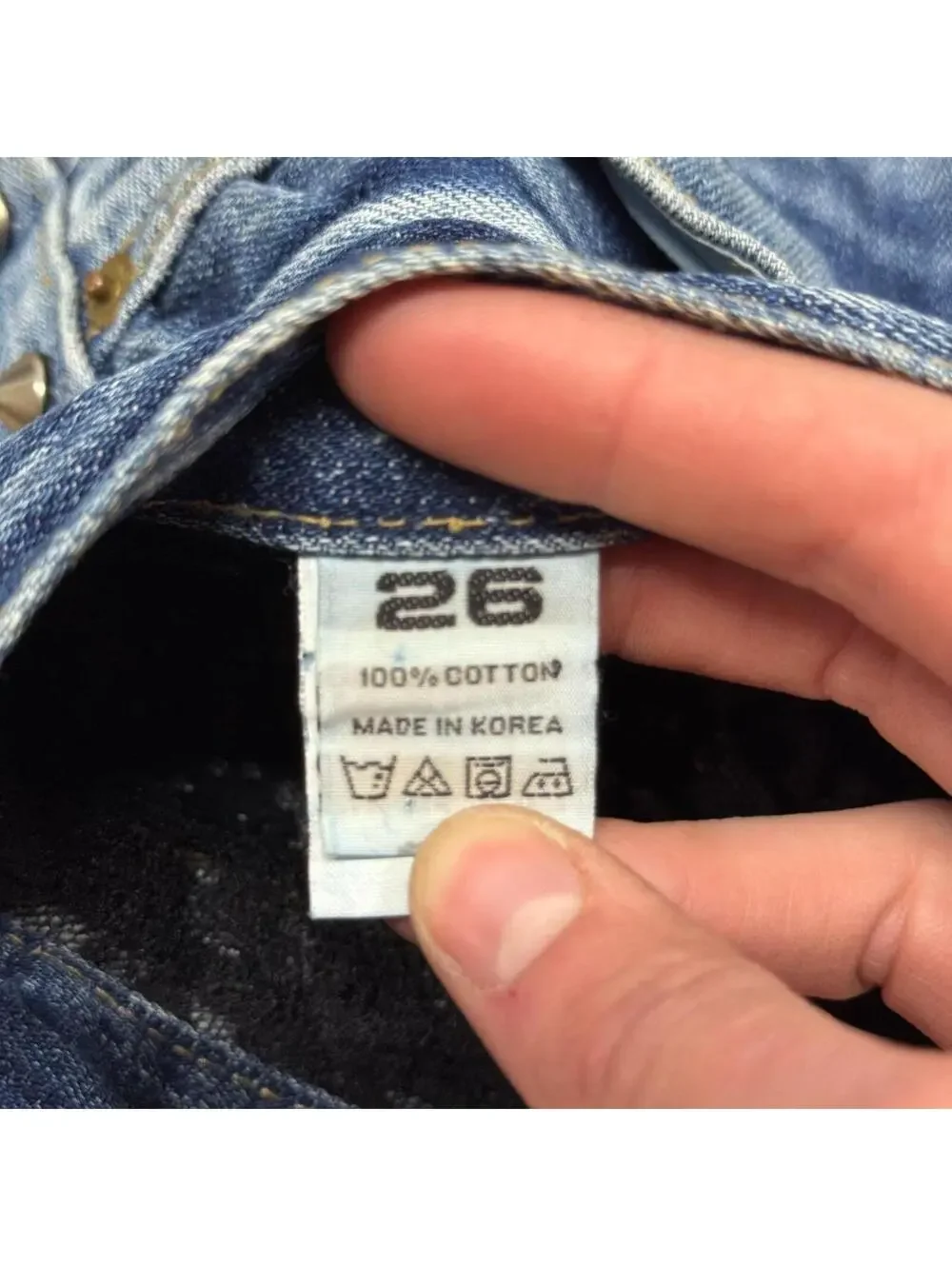 Vintage Y2K Low Rise Denim Micro Shorts Faded Spiked - Picture 5 of 8